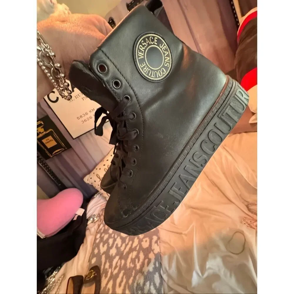Versace jeans couture black brick high hi top fashion sneaker guc 41/10